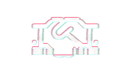 Icon handshake is distorted. Glitch. Noise, chromatic aberration, geometric distortion