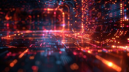 Obraz premium Futuristic digital circuit board with glowing neon lights