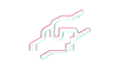 Icon hands helping is distorted. Glitch. Noise, chromatic aberration, geometric distortion