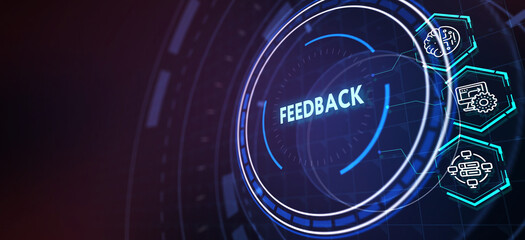 Obraz premium Feedback concept, user comment rating of company online, writing review diagram, reputation management. 3d illustration