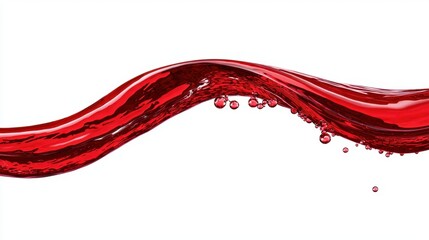 Flowing Red Liquid Splash on White Background with Bubbles