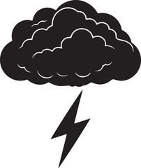 Thunderstorm cloud with electric sparks silhouette on white background