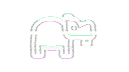 Icon hippo is distorted. Glitch. Noise, chromatic aberration, geometric distortion