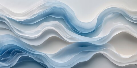 Abstract depiction of flowing blue and white layered surfaces.