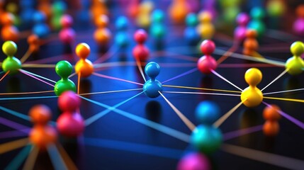 Colorful network of connected spheres representing communication and diversity