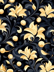 Elegant Golden Floral Pattern on Black Background.