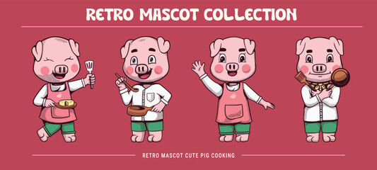 Cute Retro Mascot Pig Cooking Collection