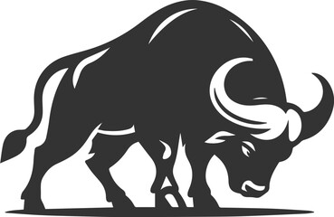Buffalo lowering its head as if preparing to charge animal vector silhouette
