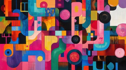 Vibrant abstract geometric art with colorful shapes and patterns
