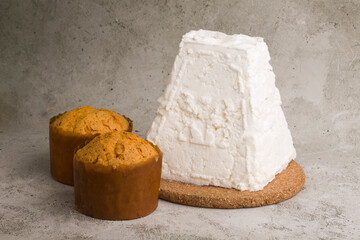 set of cottage cheese and classic paskha on a light background