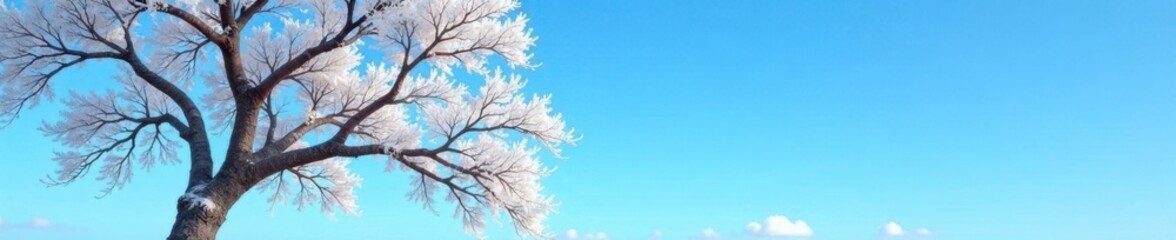 Tree with bare branches against a clear blue sky, sky, frosty, landscape
