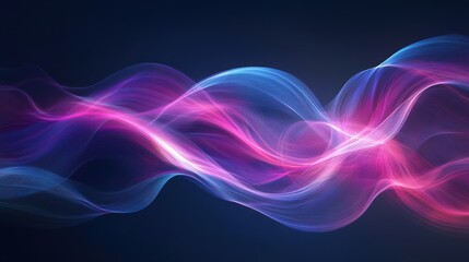 Abstract neon waves of pink and blue light on dark background
