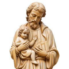 Obraz premium Holy Embrace: A finely sculpted statue depicts a tender moment of fatherly love, Saint Joseph cradling baby Jesus in his arms