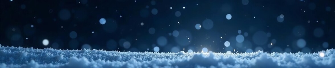 Naklejka premium Bright white bokeh snow against a stark black night sky , crystal, festive