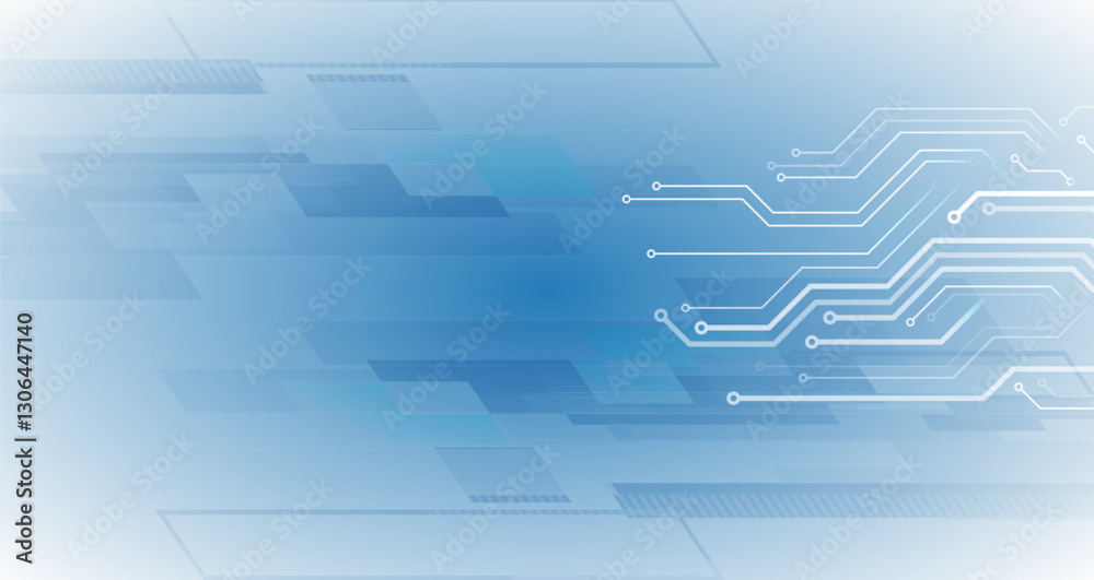 Fototapete Abstract futuristic communication. Hi-tech blue background with various technology elements. Vector illustration of circuit board and squares.
