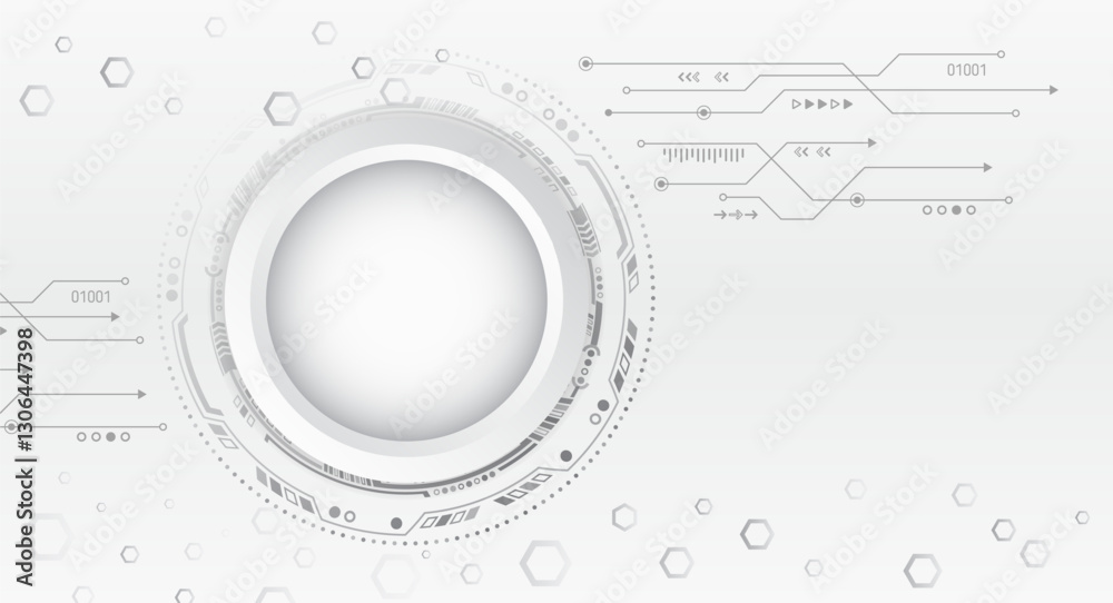 Poster aDigital internet communication on grey background. Wide Cyber security internet and networking concept. Hi-tech vector illustration with various technology elements. Abstract global sci-fi concept.