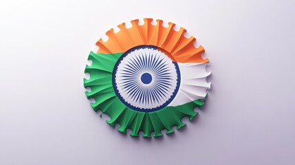 Abstract indian flag with gear design featuring tricolor and ashoka chakra