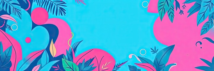 Naklejka premium Vibrant Tropical Leaves Abstract Summer Background Banner