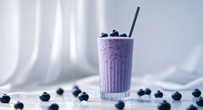 Cool Blueberry Smoothie Served with a Straw
