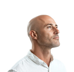 Contemplative man portrait profile isolated on transparent background