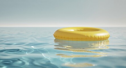 Yellow Inflatable Pool Ring in Summer Pool Water