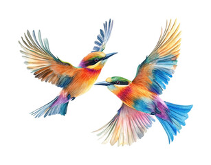 Fototapeta premium Colorful birds in flight nature dynamic isolated on transparent background