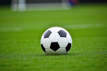 Fototapeta premium soccer ball sitting on top of a lush green field