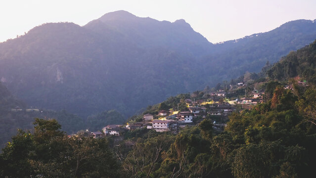Landscape view of the rural village in the mountains