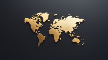 Fototapeta na wymiar Golden World Map On Dark Background