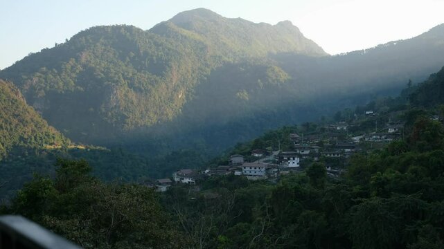 Landscape view of the rural village in the mountains