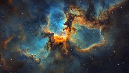 Fototapeta premium Vibrant nebula with swirling gas and dust clouds in deep space.