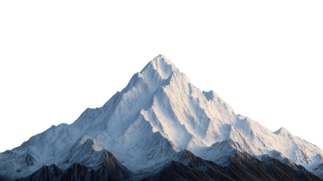 Majestic snow capped mountain peak with rugged terrain and clear skies