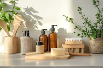A stock photo depicts a minimalist lifestyle with zero-waste, environmentally friendly household items that encourages sustainable purchasing decisions