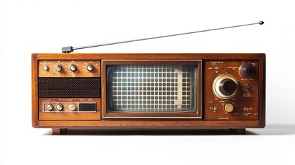 Fototapeta premium Old retro TV receiver with an antenna isolated on a white background