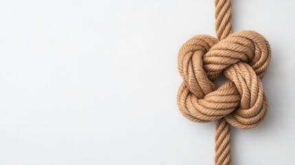 Knot tied in a rope against a plain background.
