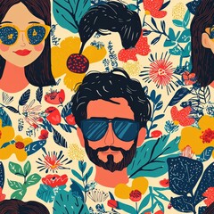 Hipster couple doodle seamless pattern for background texture textile fabric
