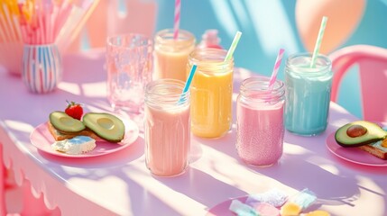 Vibrant Summer Café Scene with Smoothies and Avocado Toast