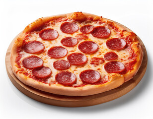 pizza au salami on white background 