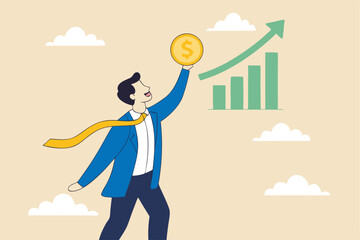 El crecimiento de las ganancias de inversión, el asesor financiero o la gestión de la riqueza, hacen dinero para enriquecerse o aumentar el concepto de ingresos o ingresos, el inversor empresario de c