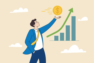 El crecimiento de las ganancias de inversión, el asesor financiero o la gestión de la riqueza, hacen dinero para enriquecerse o aumentar el concepto de ingresos o ingresos, el inversor empresario de c