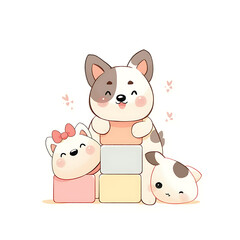Obraz premium Playful and whimsical dog or cat illustrations in vibrant and minimalist designs.