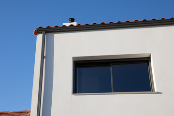 House gutters roof rain grey modern aluminum gutter silver waterproofing home corner roof white facade