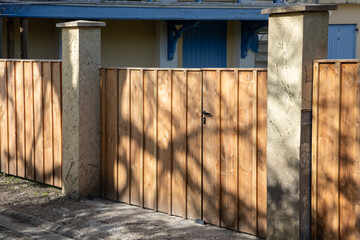 portal wooden fence door with pillar structure street wood barrier gate house entrance protect view...