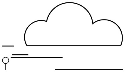 Cloud outline paired with parallel linear elements suggesting motion or data flow. Ideal for technology, connection, storage, innovation, simplicity, communication, and minimalism. Flat simple