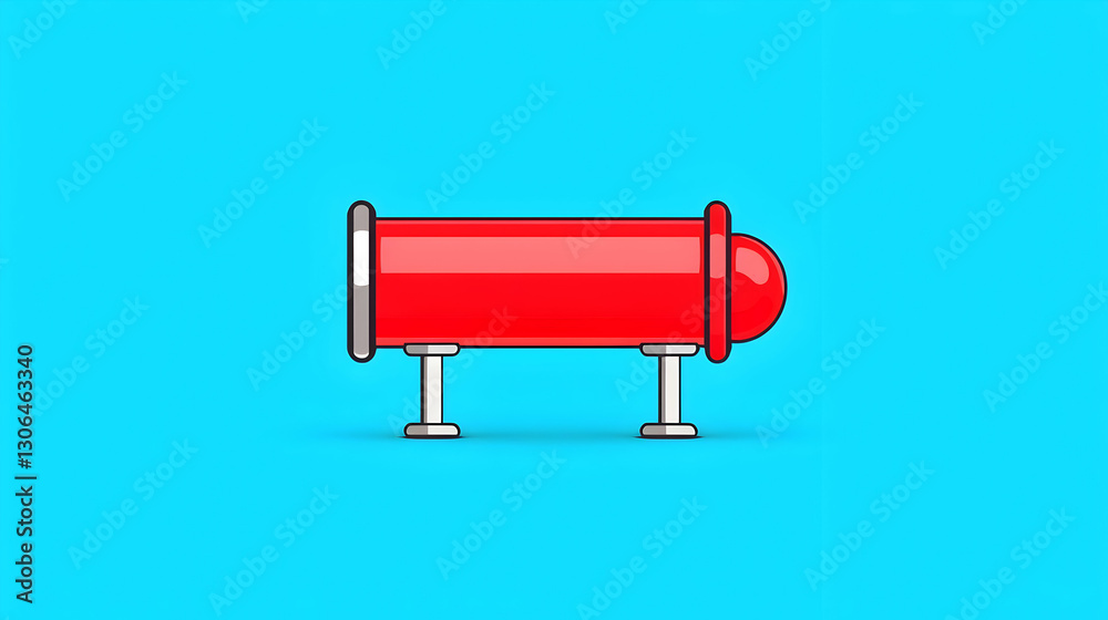 Poster bright red object on blue background with simple design elements