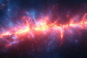 Obraz premium A vibrant celestial landscape featuring a bright red and blue galaxy with stars, ideal for use in space-themed designs, astronomy illustrations or educational materials