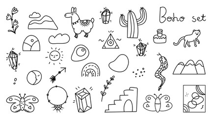 Boho  Doodle Design Elements Isolated Vector Set 