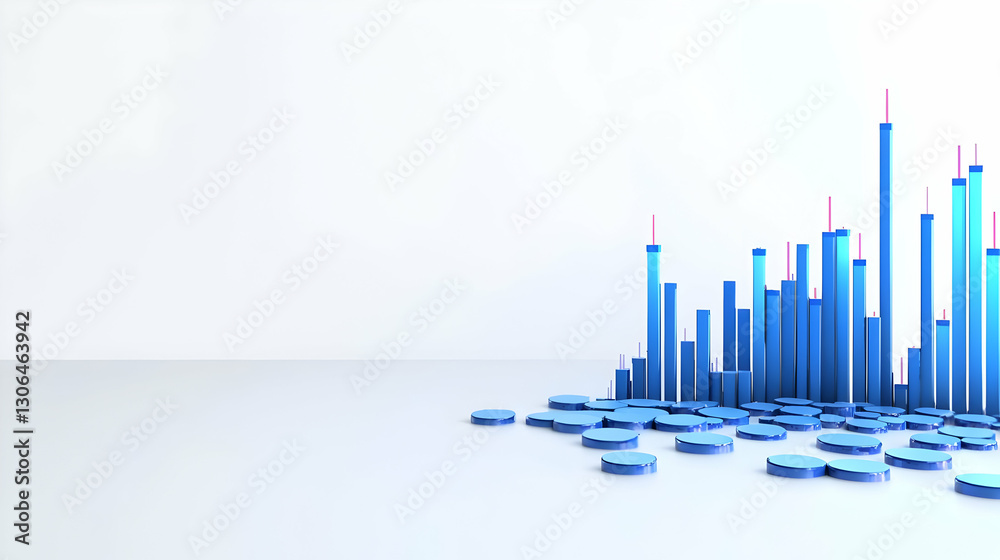 Poster blue data visualization with bar graphs and circular elements