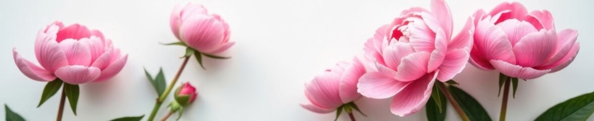 Obraz premium Peony flowers in soft focus against a crisp white surface with subtle shading, garden, floral