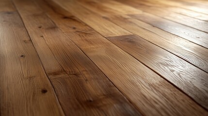 Close-up of polished wooden flooring with warm tones and natural grain. Home interior design